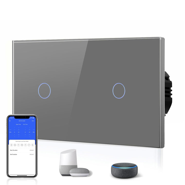 BSEED Doppelschalter Smart Alexa Lichtschalter aus Glas, WiFi Touch Wandschalter 1 Fach 1 Weg (Neutr