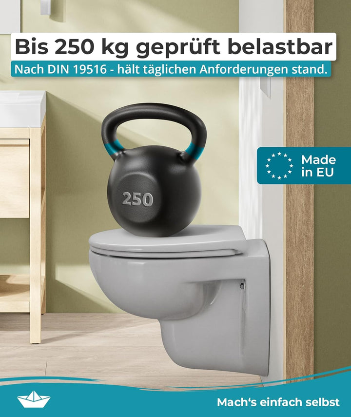Calmwaters® Premium WC Sitz einfache Montage, Toilettendeckel bis 250 kg, Made in EU, aus antibakter