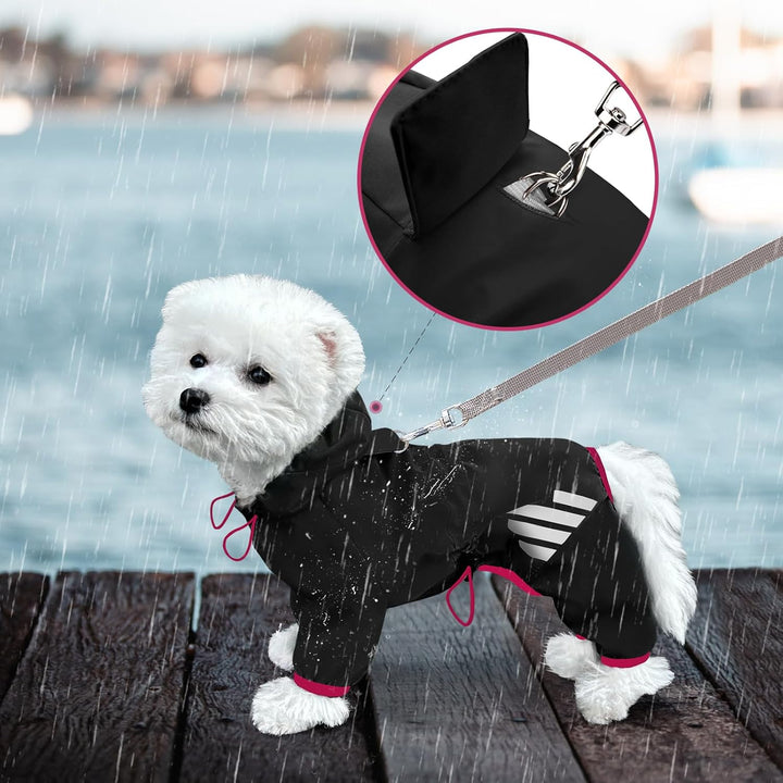 Regenmantel für Hunde Mit Kapuze, Wasserdichte Regenjacke Mit Leinenloch, Reflektierender Riemen für