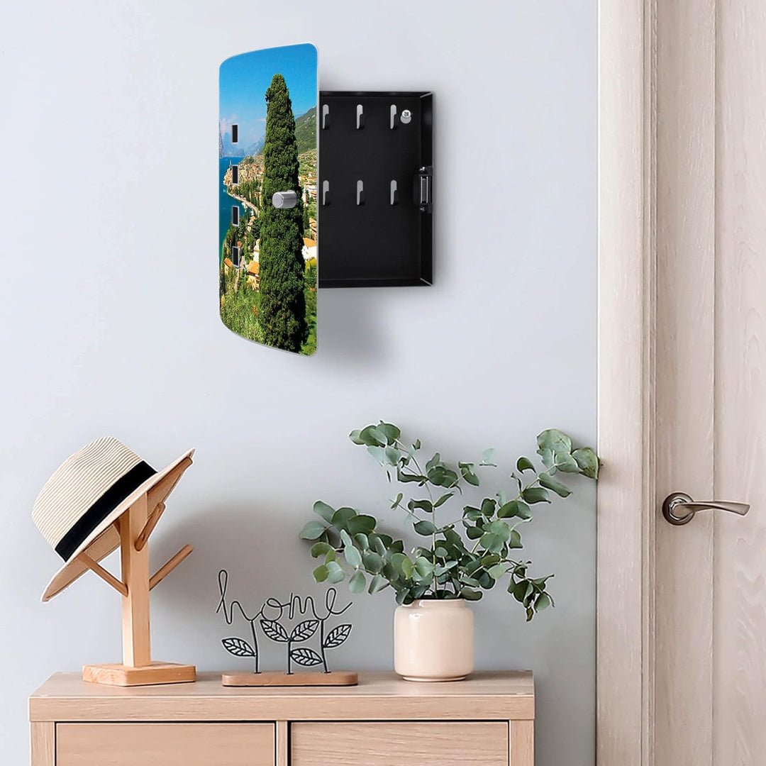 banjado® Design Schlüsselkasten aus Edelstahl mit Motiv Gardasee für 10 Schlüssel - Schlüsselschrank