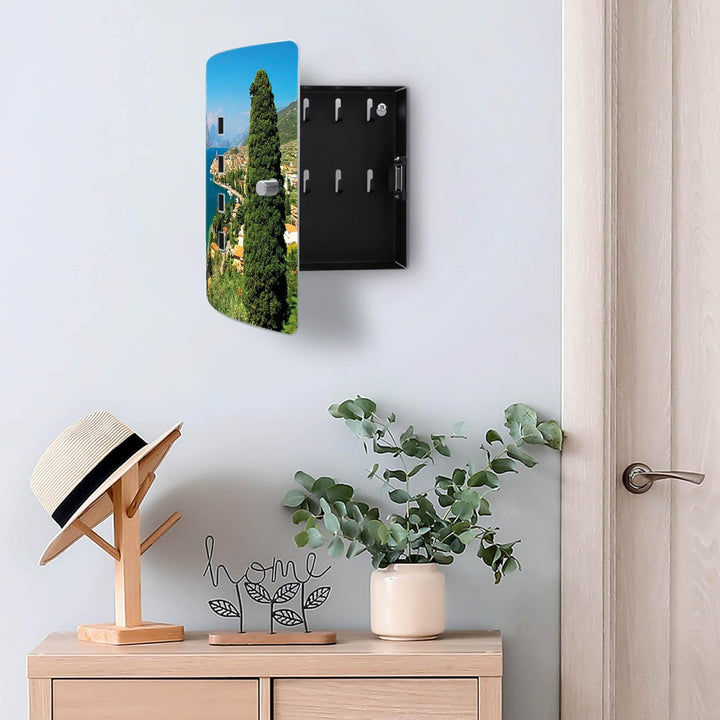 banjado® Design Schlüsselkasten aus Edelstahl mit Motiv Gardasee für 10 Schlüssel - Schlüsselschrank