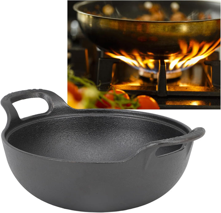 Wok aus Gusseisen, 20 Cm/25 Cm, Antihaftbeschichtete Bratpfanne mit Flachem Boden, Doppelgriff und D