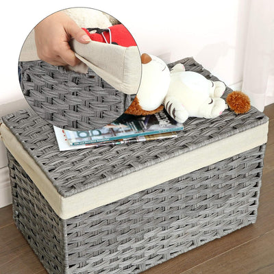 SONGMICS Aufbewahrungsbox aus Polyrattan, Aufbewahrungskorb, 60 L Wäschekorb, dekorative Truhe mit D