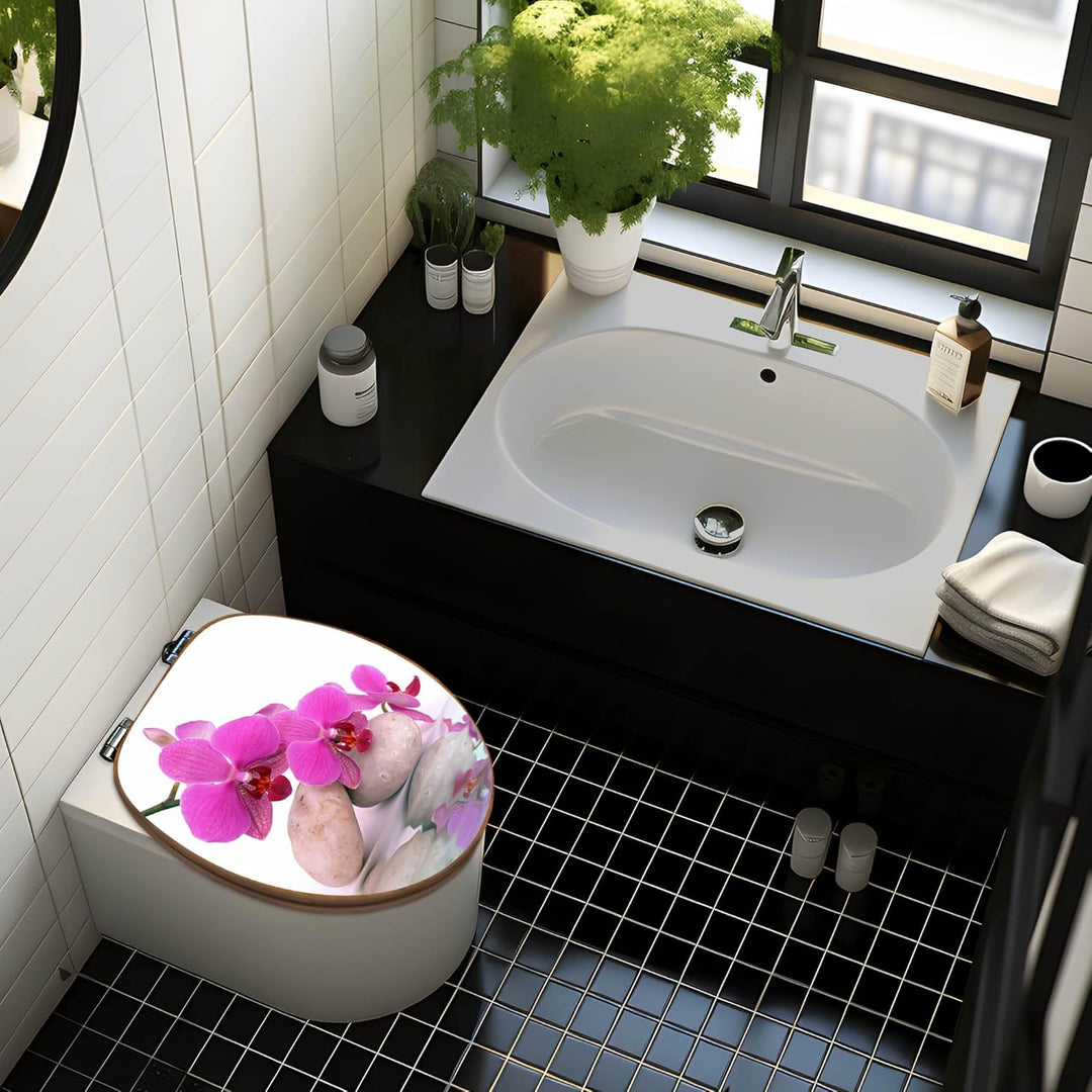 banjado® Design WC Sitz Bambus Absenkautomatik mit Motiv Orchidee/Toilettendeckel mit Absenkautomati