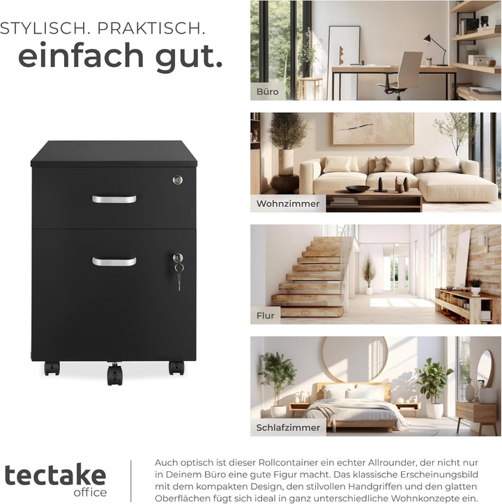 tectake® Rollcontainer mit Schubladen, Aktenschrank abschliessbar, Kommode mit Schubladen, Rollwagen