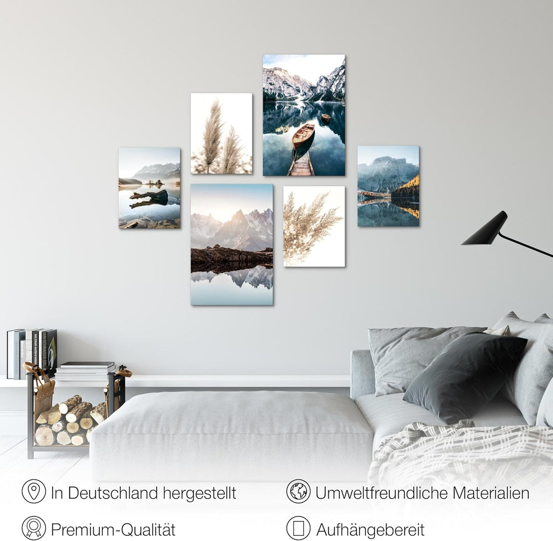 Novart Wandbilder Set See Berge Blau Natur - KEIN EXTRA RAHMEN BENÖTIGT - Modern Deko - Wohnzimmer S