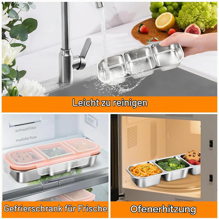 2 Stück Snackbox mit Fächern, Brotdose Kinder mit Fächern aus Edelstahl, Snackschale mit Deckel, Lec