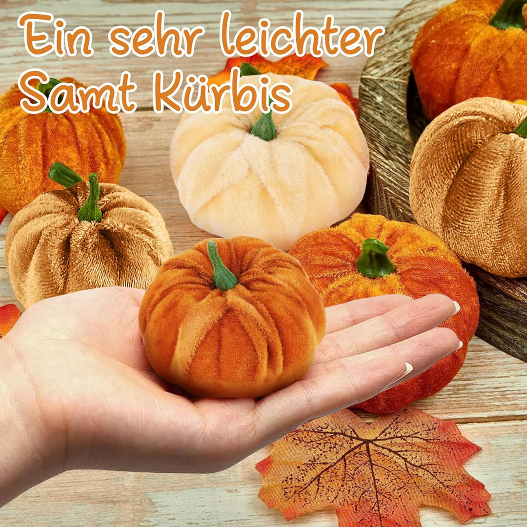 TDTOD Kürbis Herbst Dekorationen,12 Stück Künstliche Kürbisse Set Samtstoff Herbst Dekoration Kürbis