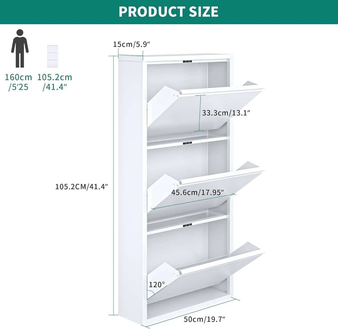 YITAHOME Schuhschrank, Metall Schuhregal Schuhkipper mit 3 Magnet Klappen Schuhaufbewahrung Weiss Fr