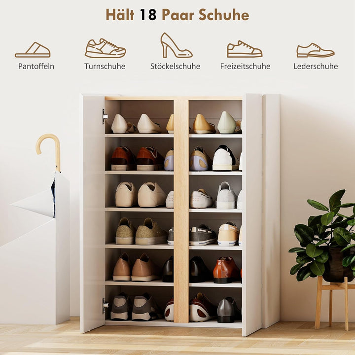 HOMCOM Schuhschrank mit 2 Hochglanz Türen Schuhregal Schuhkommode mit 6 Verstellbaren Fächern Schuha