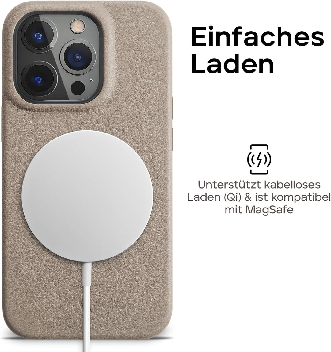 WIIUKA Hülle für iPhone 15 Pro Max, Leder aus Deutschland, Lederhülle extra Dünn, Premium Handyhülle