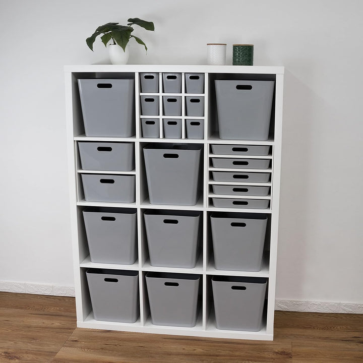 12x Ordnungsboxen - 10 cm hoch - GRAU - 30x10x10cm - 2 Liter - Ordnungskorb - Schubladenorganizer Sc