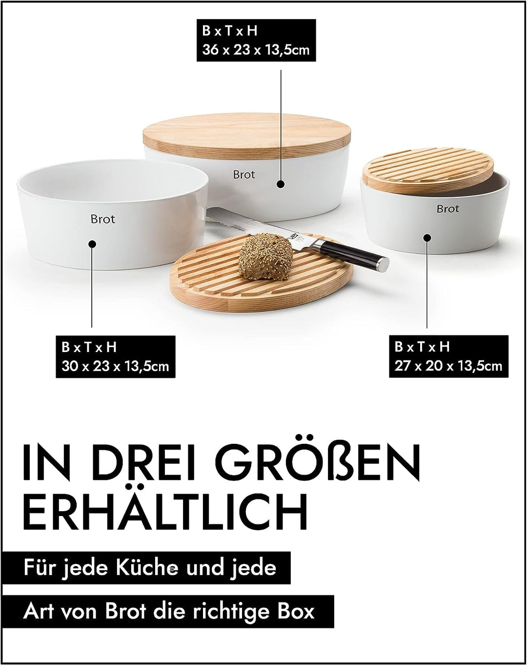 Continenta Brottopf oval mit Holzdeckel, 36 x 23 x 13,5 cm 36 x 23 x 13,5 centimeters Weiss, 36 x 23