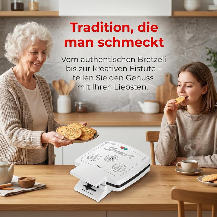 Trisa Bretzelieisen - 1000W, 4 Bretzeli gleichzeitig, antihaftbeschichtete Heizplatten & Temperaturr