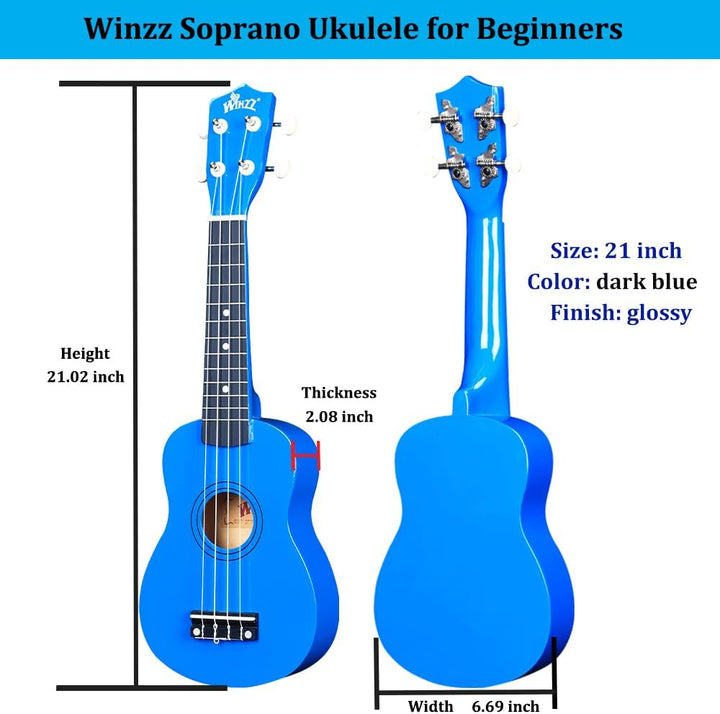 Winzz Sopran Ukulele Starter Kit für Anfänger mit Tasche, Clip-On Tuner, Zusätzlichen Saiten, Gurt,