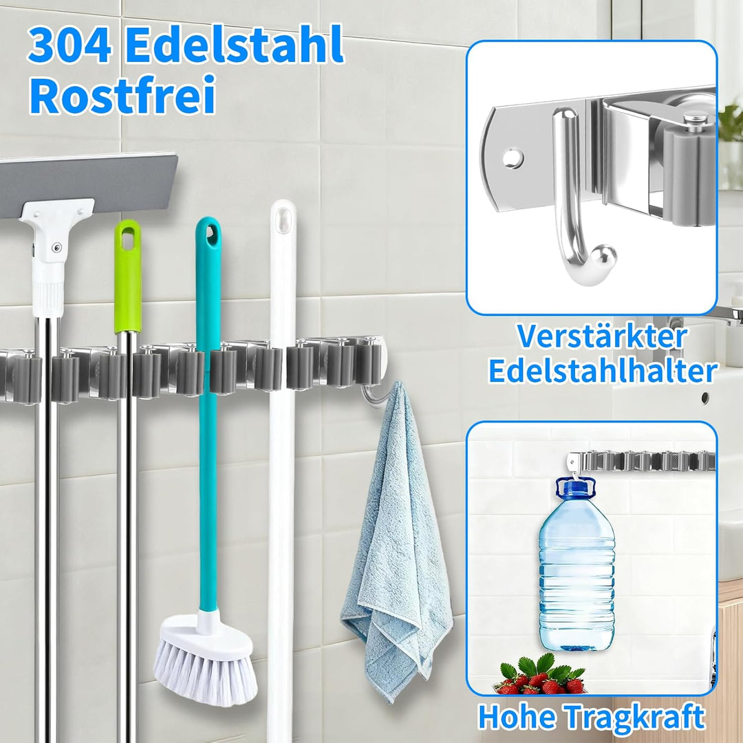 Besenhalterung Wand, 7 Halter + 2 Haken Gartengeräte Halterung, Wandhalterung Besen, 304 Edelstahl G