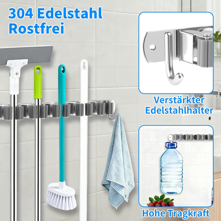 Besenhalterung Wand, 7 Halter + 2 Haken Gartengeräte Halterung, Wandhalterung Besen, 304 Edelstahl G