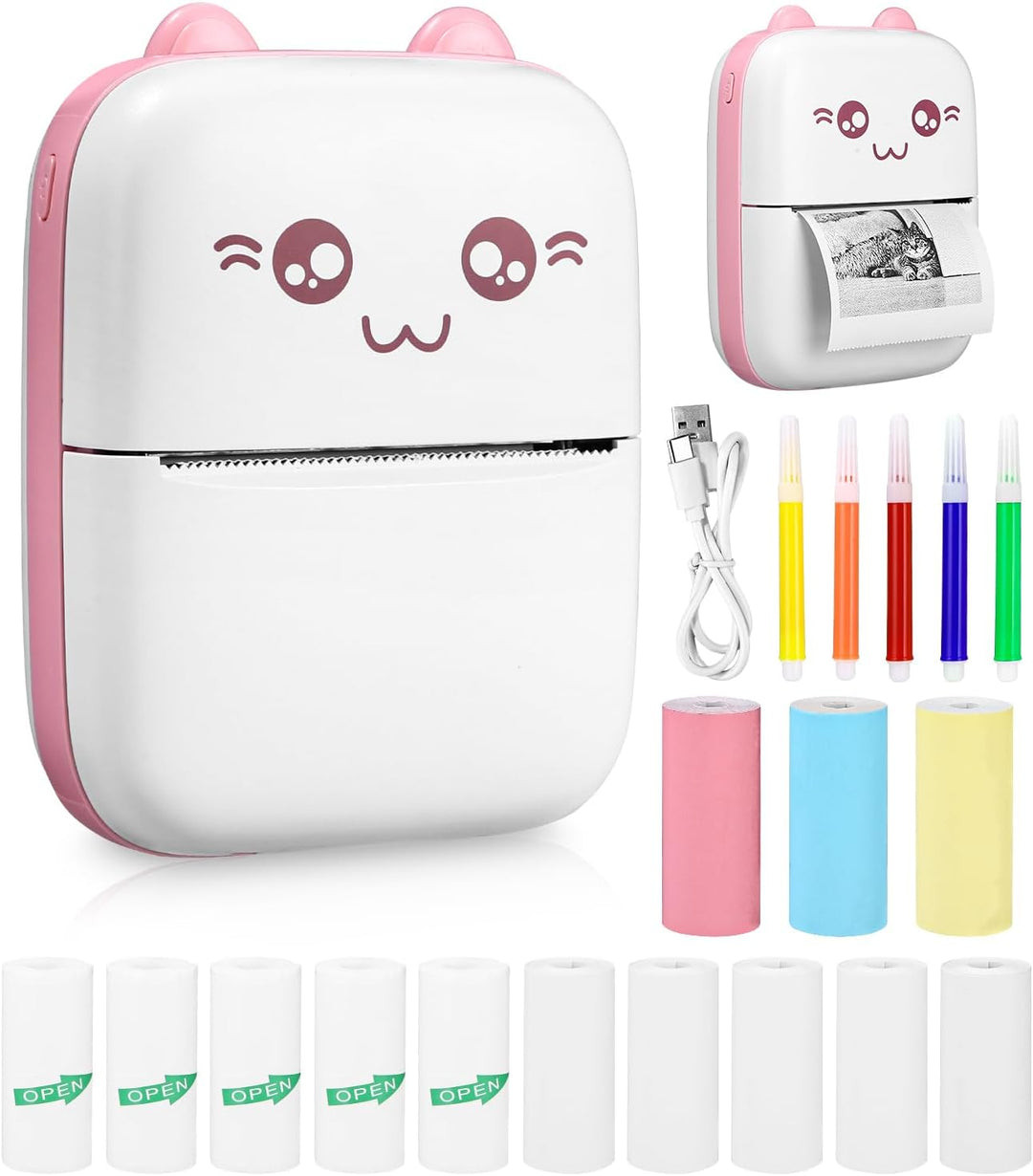 Zounin Mini Drucker, Tragbarer Fotodrucker, Smartphone Bluetooth Drucker (PINK), PINK