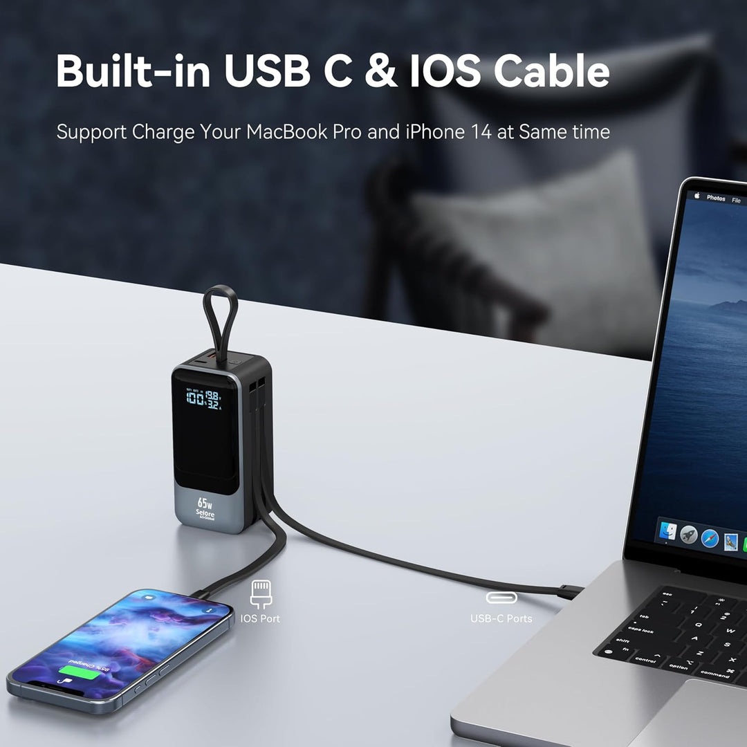Selore&amp;S-Global 65W Powerbank 18400mAh USB-C PD Schnelllade Power Bank mit integriertem USB-C &amp; Ligh