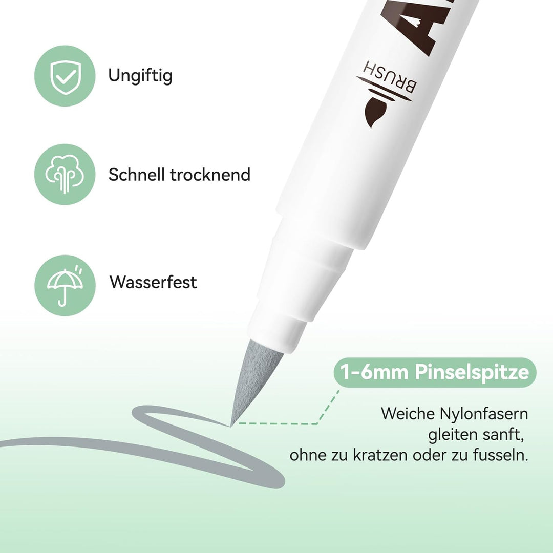 Arrtx 30 Grauton-Acrylfarbmarker, Acrylstifte für Steine Bemalen，Acryl Marker Pinsel Spitze, Permane
