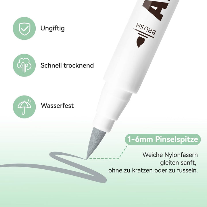 Arrtx 30 Grauton-Acrylfarbmarker, Acrylstifte für Steine Bemalen，Acryl Marker Pinsel Spitze, Permane