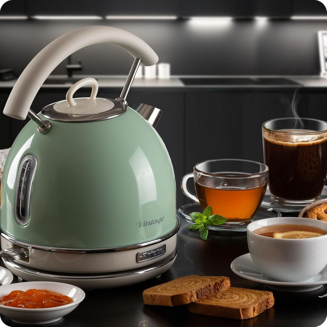 Ariete Vintage Wasserkocher 2877, Retro Elektrischer Wasserkocher mit Sichtbarem Wasserstand, Kabell