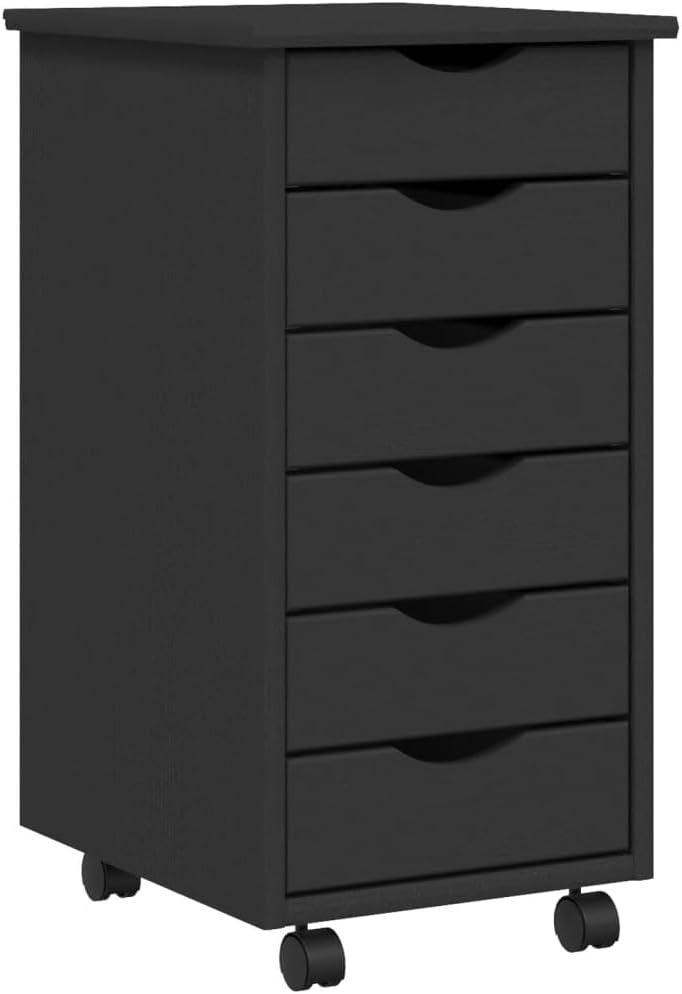 ZEYUAN Rollschrank mit Schubladen Moss Grau Massivholz Kiefer, Rollcontainer, Sideboard, Aktenschran