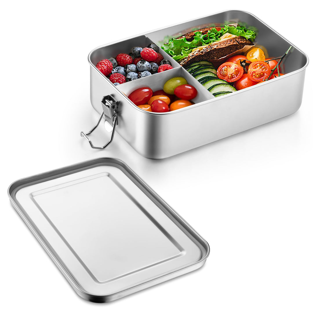 Joyfair Brotdose, Edelstahl Bento Box mit 3 Fächern, Vesperdose Lunch Box Auslaufsicher für Erwachse