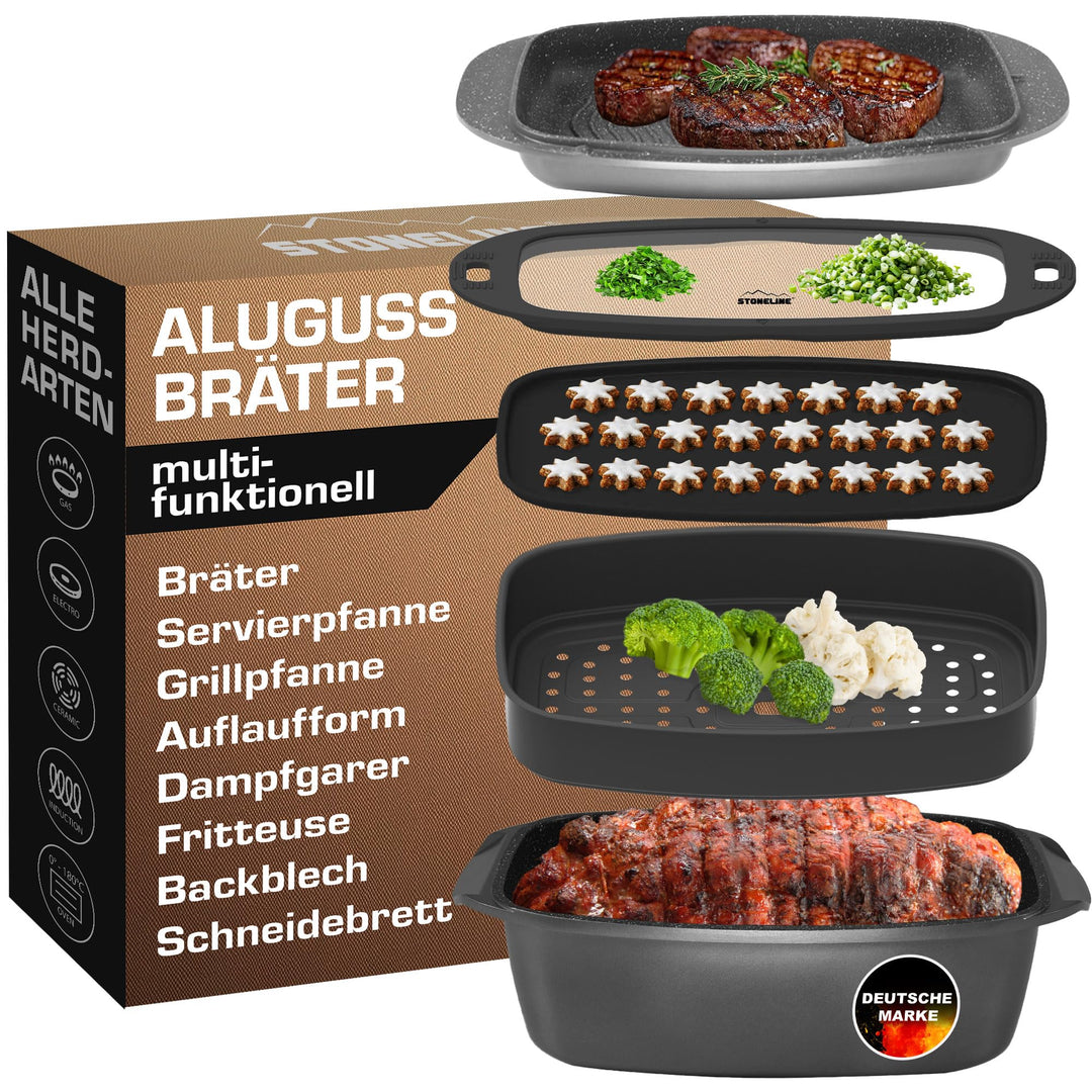 STONELINE Bräter Induktion 40x22 cm, 5,6L, Backofengeeignet, Multifunktionaler Bräter mit Backfunkti