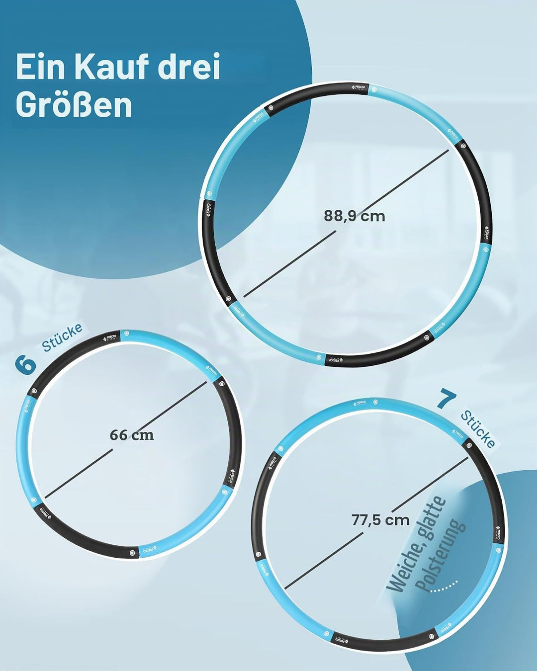 FEECCO Hula Hoop Reifen Erwachsene - hullahub Reifen zum Abnehmen Blau 1.0 kg, Blau 1.0 kg