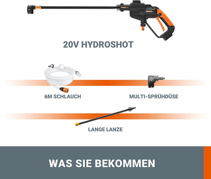 WORX WG620E.9 Akku Hochdruckreiniger Hydroshot 20V – Mobiler Hochdruckreiniger inkl. Multi-Sprühdüse
