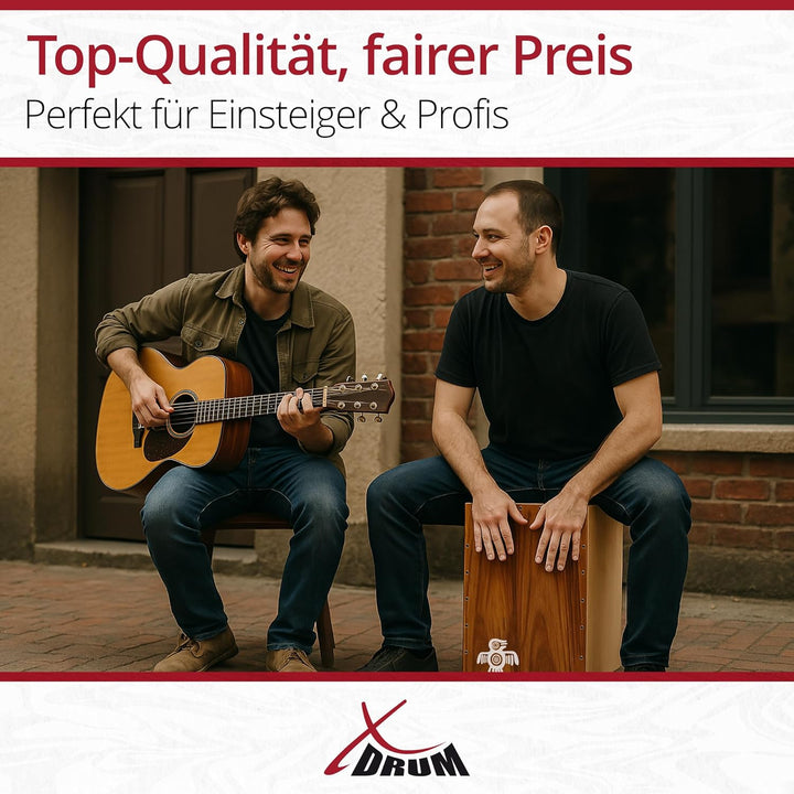 XDrum Cajon Peruana Koa (3 mm Schlagplatte, 9 mm Birkenkorpus, 48 cm hoch, inkl. Rucksack-Tasche)