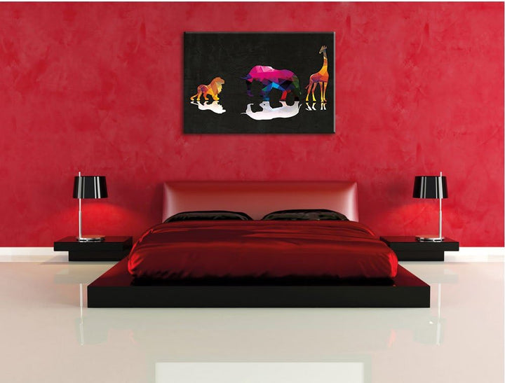 Tiere der Savanne schwarz, Format: 100x70 auf Leinwand, XXL riesige Bilder fertig gerahmt mit Keilra