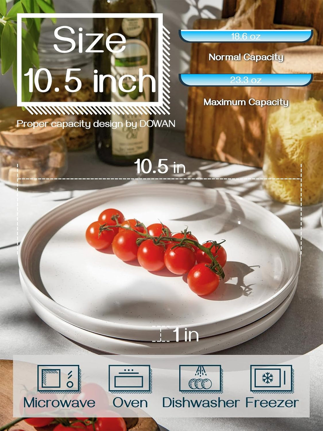 DOWAN Steingut Dinner Teller Set, 10 Inch Dessert Plates 6 Stück Tellerset Keramik, 26cm Serviertell