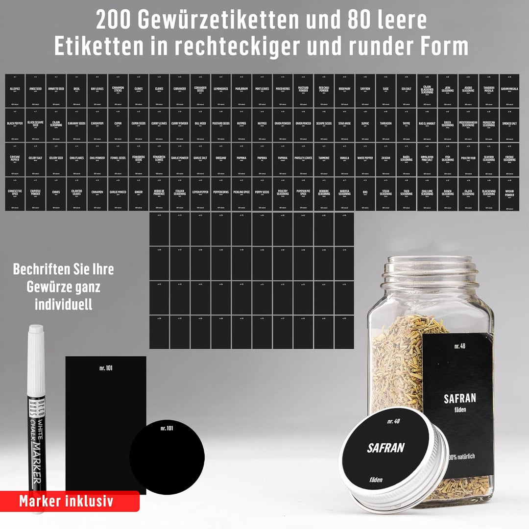Deco haus Gewürzgläser mit Schraubkappe - 24er Set 120ml - Verschiedene Streuer-Aufsätze, Trichter,