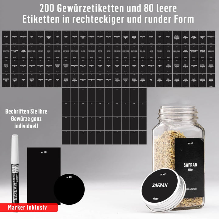 Deco haus Gewürzgläser mit Schraubkappe - 24er Set 120ml - Verschiedene Streuer-Aufsätze, Trichter,