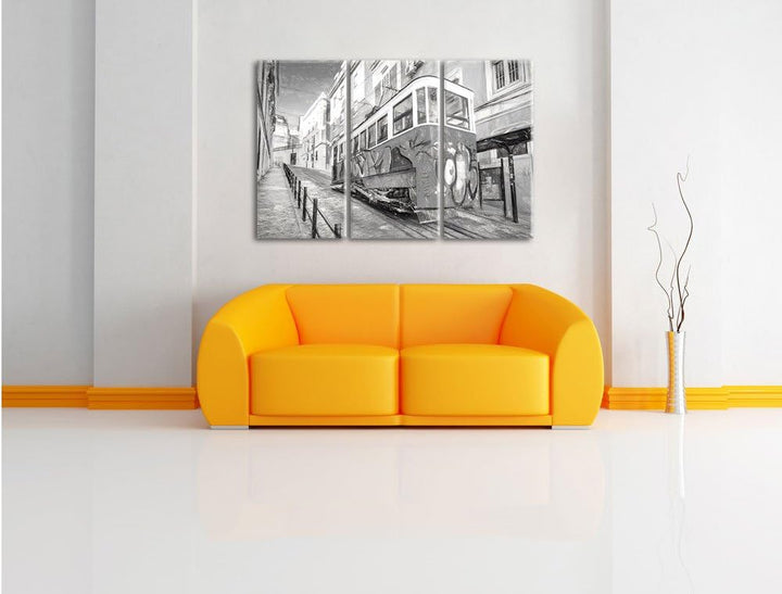 Pixxprint Strassenbahn in Portugal 3Teiler 120x80 cm Leinwandbild Wandbild Kunstdruck