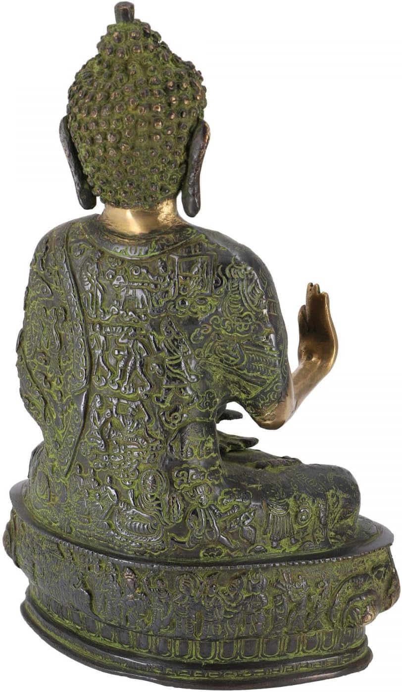 GURU SHOP Buddha Statue aus Messing Amoghasiddhi Buddha 32 cm - Modell 1, Grün, Buddhas, Modell 1