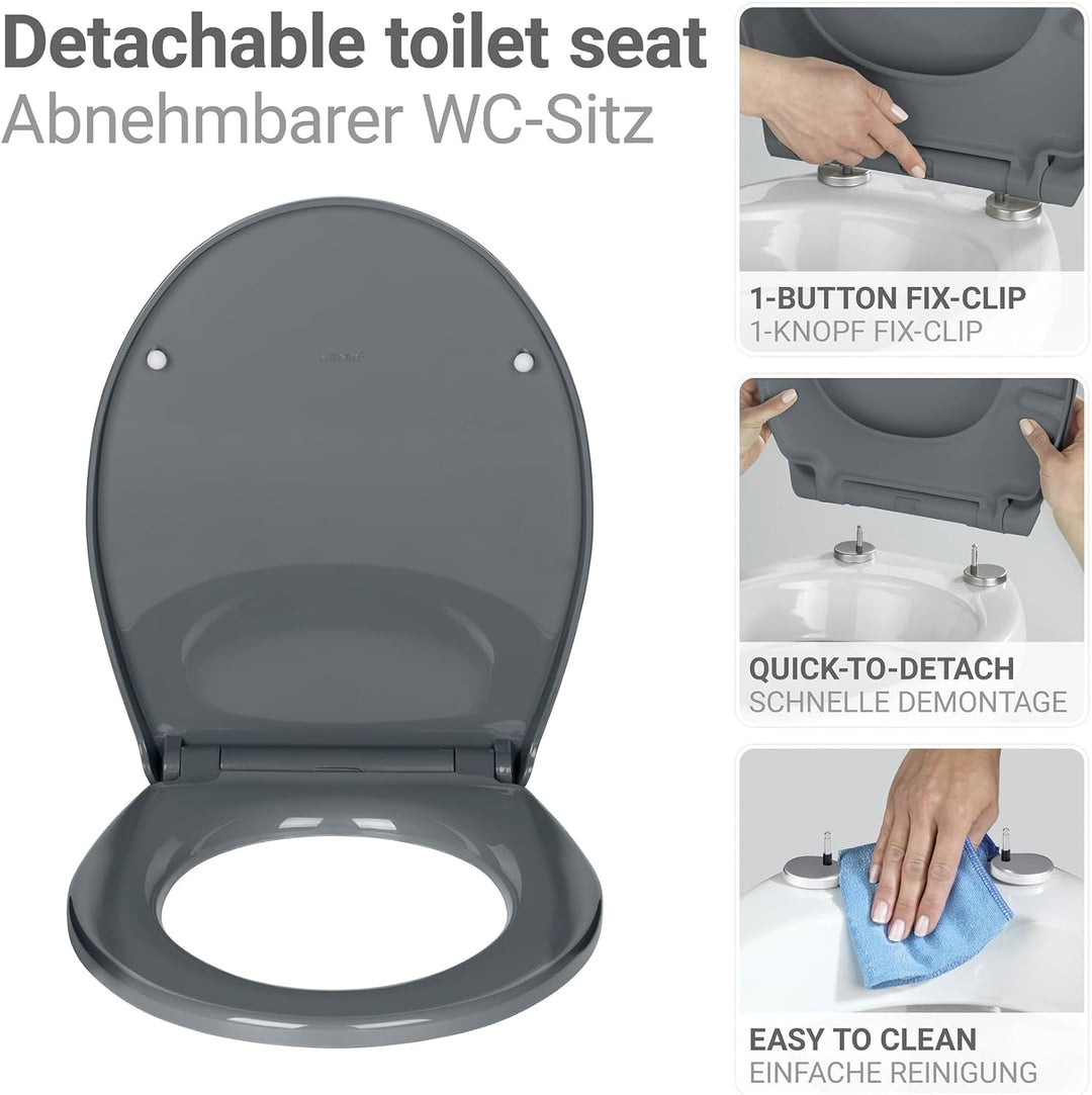 WENKO WC-Sitz Mod. Ostuni grauer bruchstabiler Thermoplast mit Easy Close Absenkautomatik und Edelst