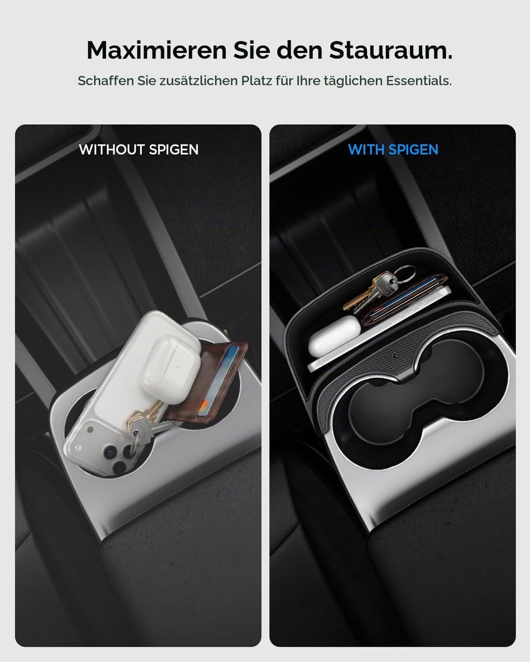 Spigen Tesla Model Y 2026 Juniper (NUR Standard) Auto Mittelkonsole Organizer Erweiterung, rutschfes