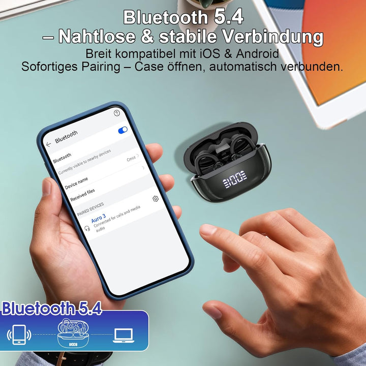 Open Ear Kopfhörer Bluetooth 5.4, Clip On Kopfhörer mit Innovatives Clip-Design, 48Std Spielzeit ohr