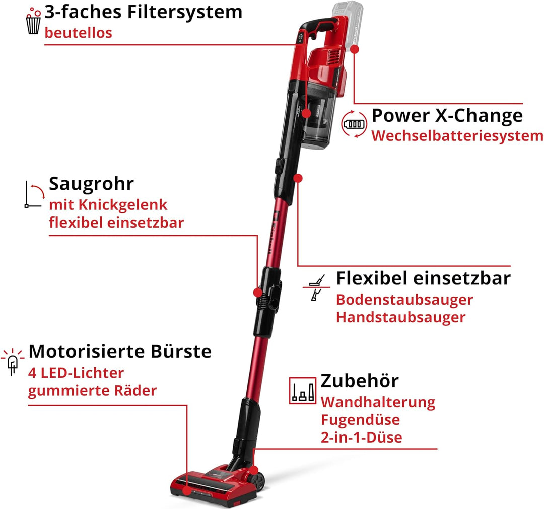 Einhell Akku-Stielstaubsauger TE-SV 18 Li-FLX-Solo PXC (18 V, beutellos, Zyklontechnologie, 2 Saugmo