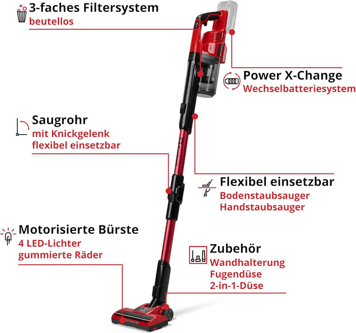 Einhell Akku-Stielstaubsauger TE-SV 18 Li-FLX-Solo PXC (18 V, beutellos, Zyklontechnologie, 2 Saugmo