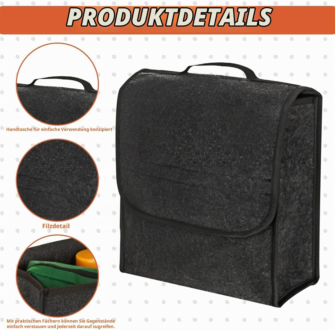 Kofferraumtasche Auto Organizer Toolbag: 30x17x29 cm Kofferraum Organizer aus Filz mit Tragegriff, A