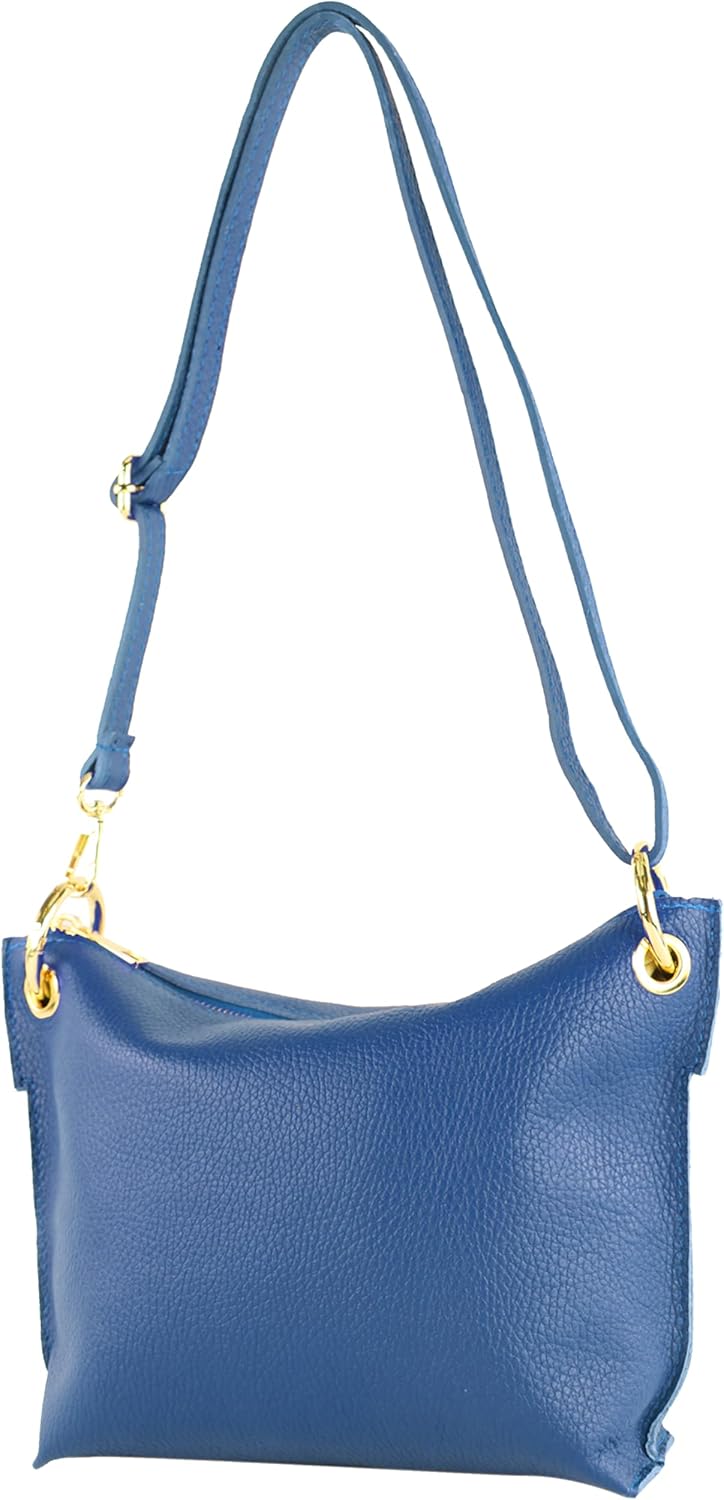 modamoda de T243 Damen Leder Umhängetasche Schultertasche handmade in Italy Signalblau, Signalblau