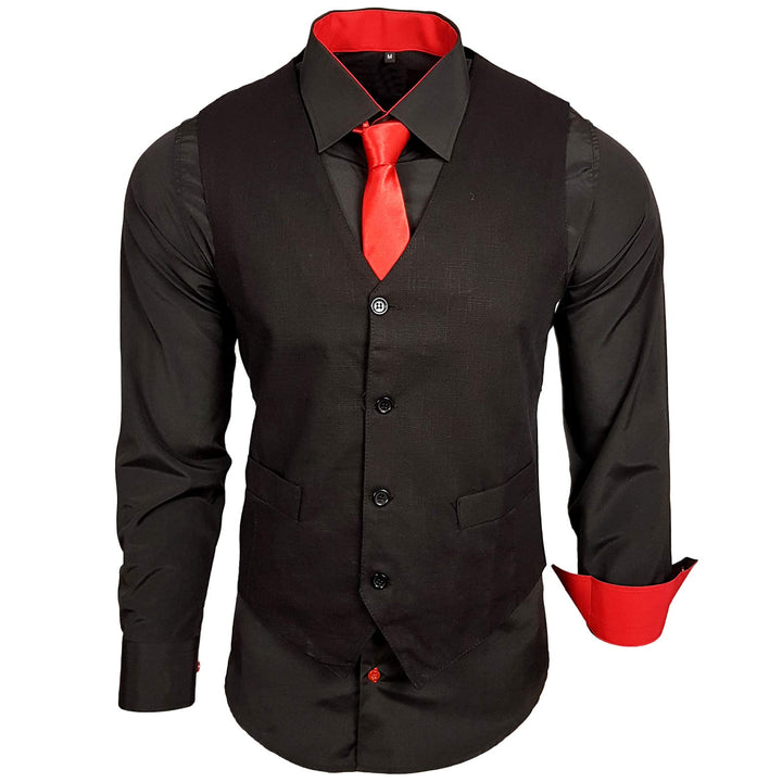 Baxboy Herren Hemd mit Weste Krawatte Anzugs Sakko Business Hochzeit Freizeit Hemden Frack Herrenwes