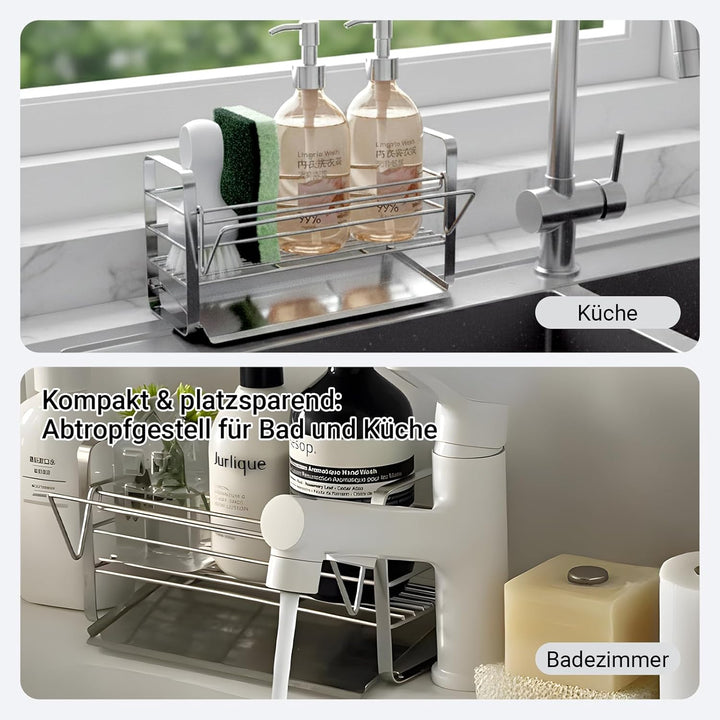 Spülbecken Organizer, Spüle Organizer für Küche, Sink Organizer mit Abflusswanne &amp; Handtuchhalter, S
