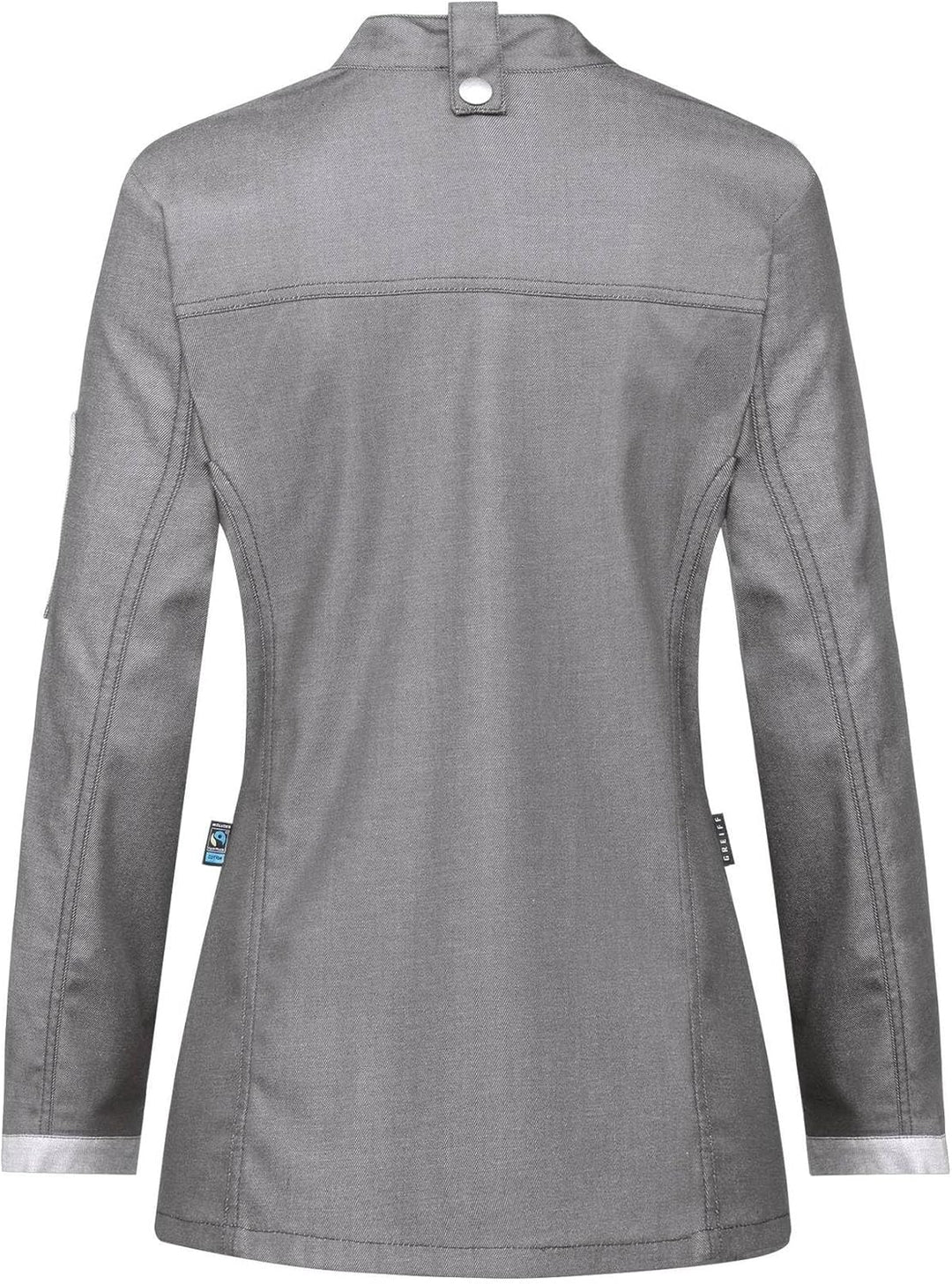 GREIFF Damen Kochjacke Im Bikerstyle Bäckerjacke Regular Fit Langarm mit Druckknopfverschluss XL Gra