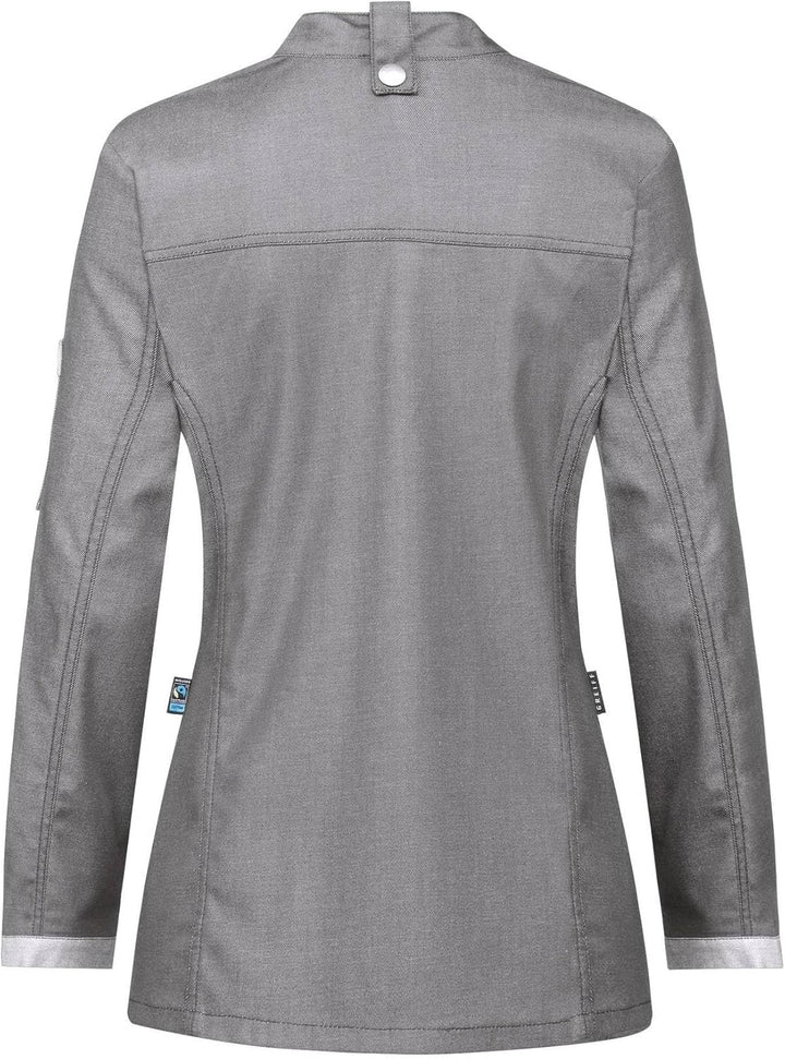 GREIFF Damen Kochjacke Im Bikerstyle Bäckerjacke Regular Fit Langarm mit Druckknopfverschluss XL Gra