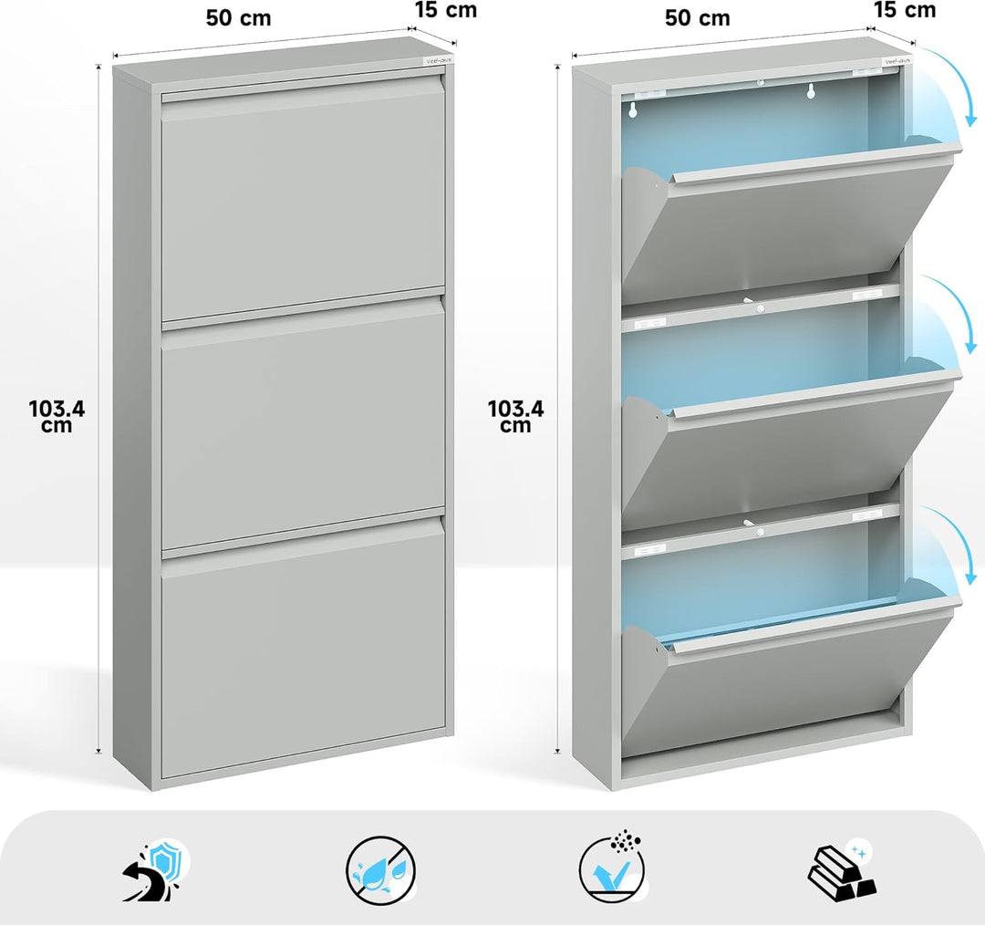 VEEHAUS Schuhregal Schmal Metall Schuhschrank Hoch Schuhkipper mit Magnetische Abdeckung Metall Mont
